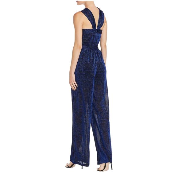 Rachel Zoe Marianne Blue Metallic Wide Leg Sleeveless Jumpsuit Size 2 - Picture 4 of 13